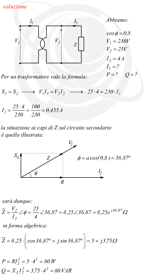 trasformatore ideale potenza attiva e reattiva