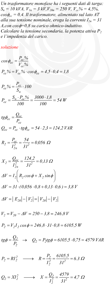 tensione e potenza sul carico di un trasformatore
