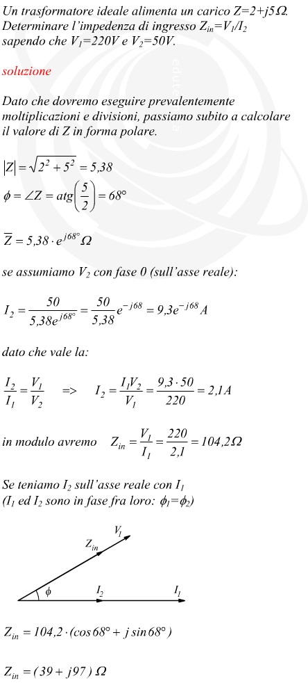 trasformatore monofase ideale impedenza di ingresso