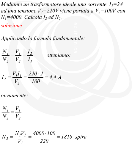 trasformatore monofase ideale corrente e numero di spire secondario