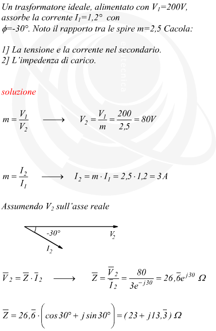 trasformatore ideale carico corrente e tensione del secondario