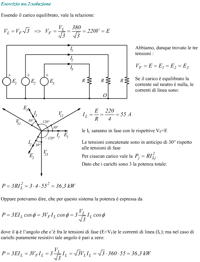 Studio sistema trifase equilibrato a stella