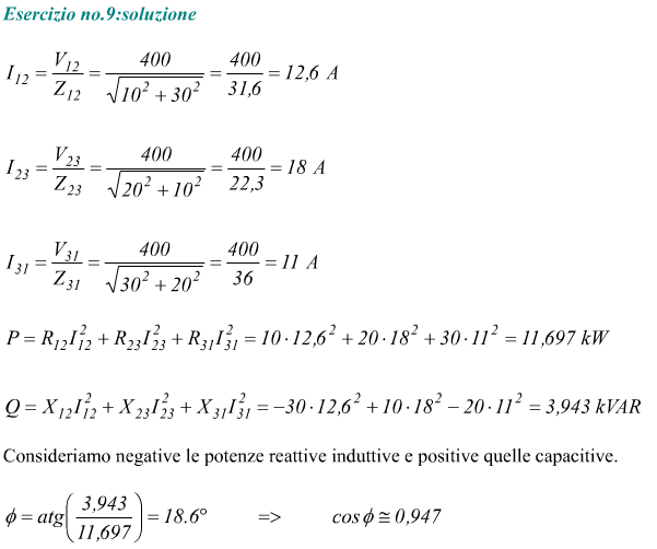 Calcolo potenza assorbita in un carico trifase squilibrato a triangolo