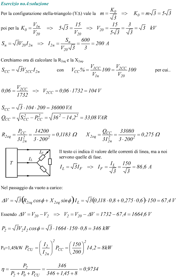 calcolo tensione e corrente erogate da un trasformatore trifase