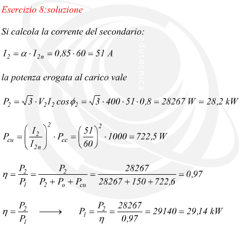 calcolo rendimento trasformatore trifase