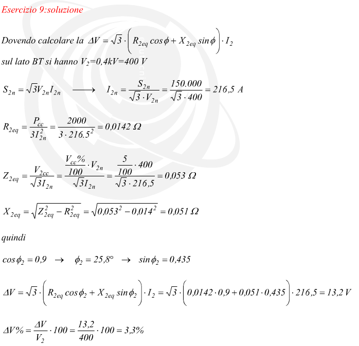 calcolo caduta di tensione industriale di un trasformatore trifase