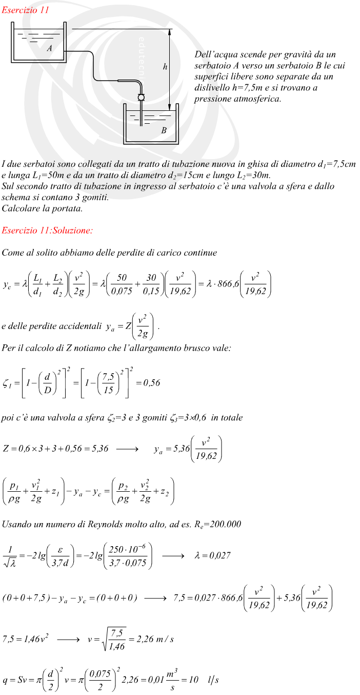 portata in una tubazione che collega due serbatoi