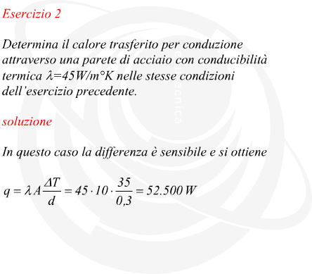 calore trasferito per conduzione attraverso una parete di acciaio