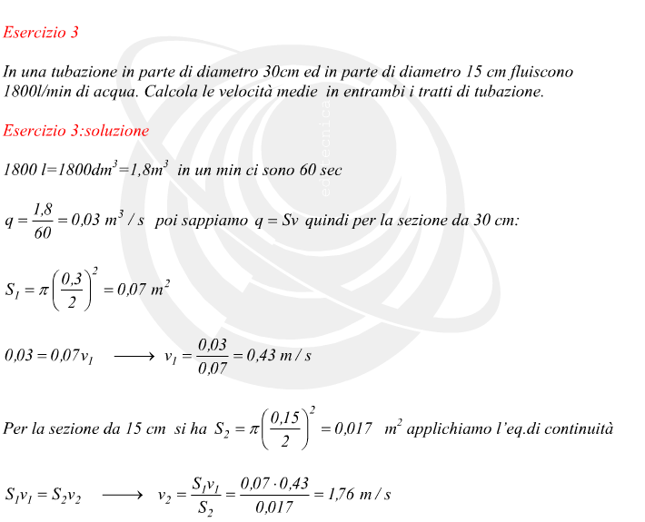 velocità di un fluido in due tratti di tubazione con diametro diverso