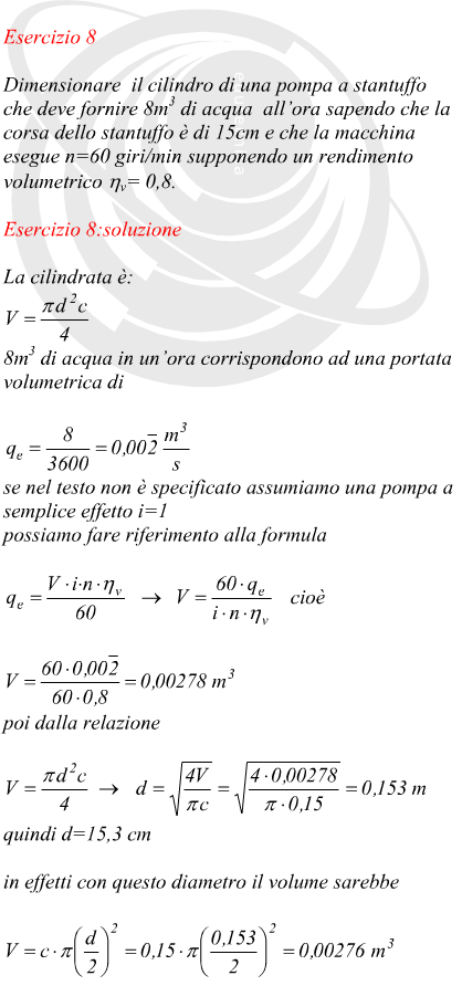 Dimensionamento di una pompa a stanuffo