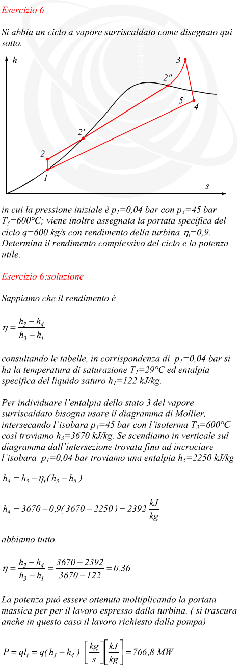 Ciclo a vapore surriscaldato rendimento e potenza