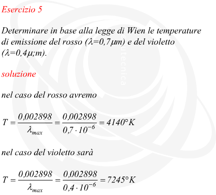 Temperatura di emissione di un colore in base alla sua lunghezza d'onda