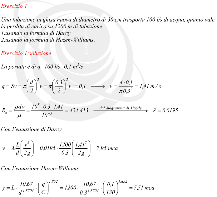 Confronto tra formula di Darcy e formula di Hazen-Williams