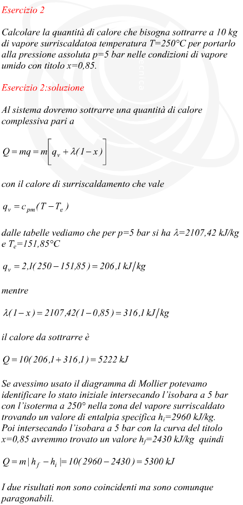 Calore da sottrarre al vapore surriscaldato per portarlo a vapore umido