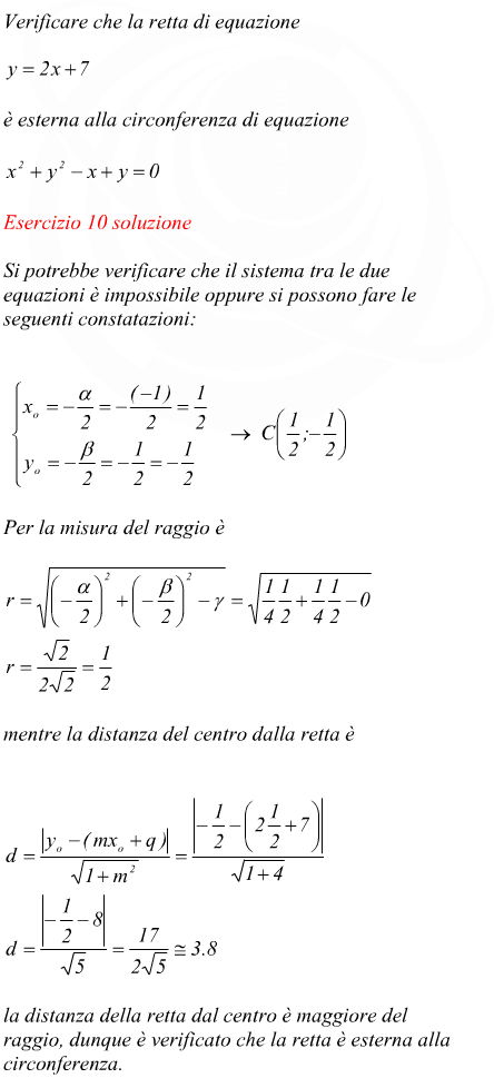 verificare che una retta  esterna ad una circonferenza