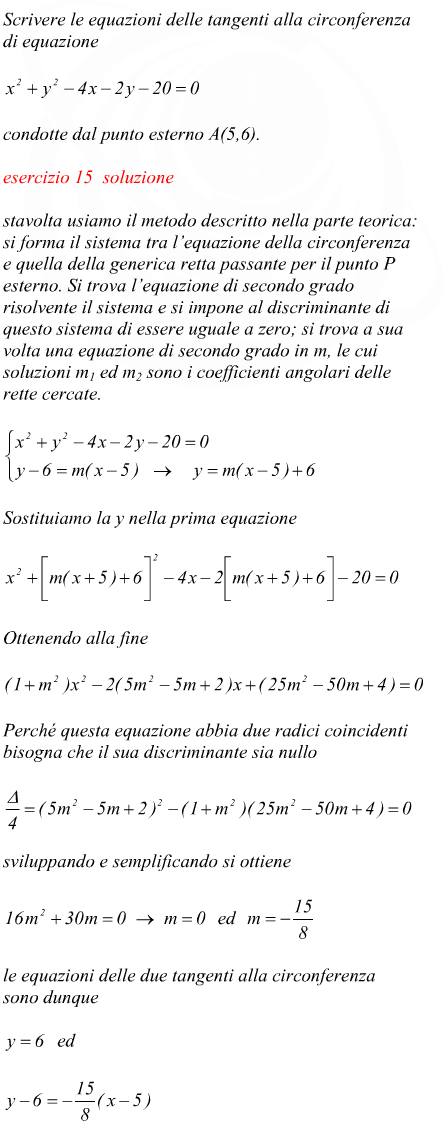 trovare l'equazione di una tangente ad una circonferenza condotta da un punto esterno