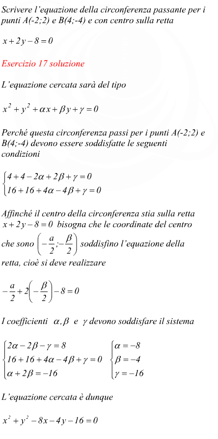 equazione di una circonferenza passante per due punti e con centro su una retta data