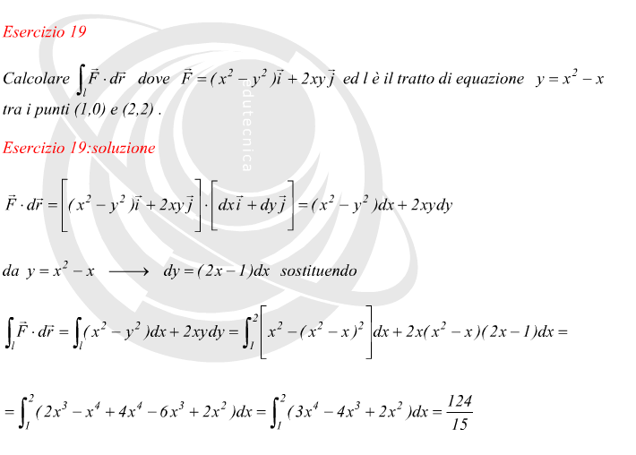Integrali curvilinei lavoro compiuto da un vettore lungo un percorso parabolico