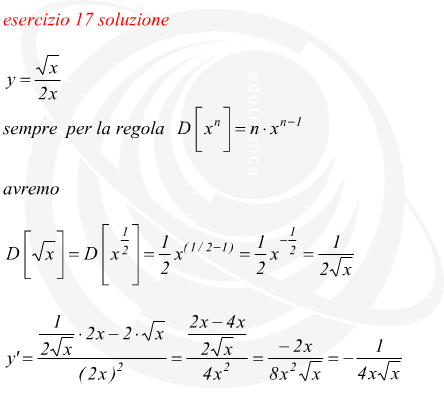 derivata del quoziente di funzioni con numeratore irrazionale