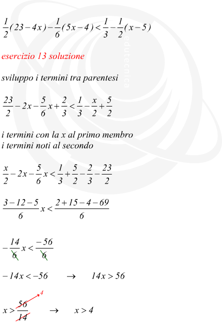 svolgimento di una disequazione con tutti i passaggi