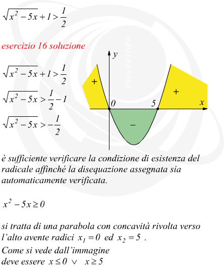 esercizi disequazioni irrazionali indice di radice pari e verso della disuguaglianza maggiore di: >