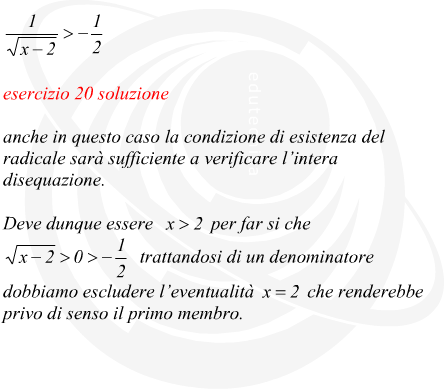 esempio di disequazione irrazionale e frazionaria con indice di radice pari e verso della disuguaglianza maggiore di: >