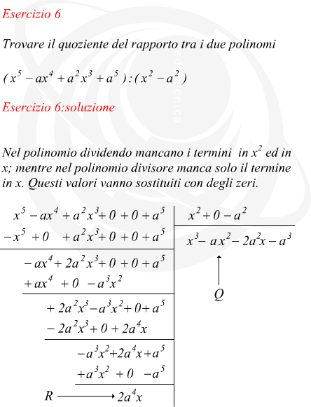 Calcolare il rapporto tra due polinomi