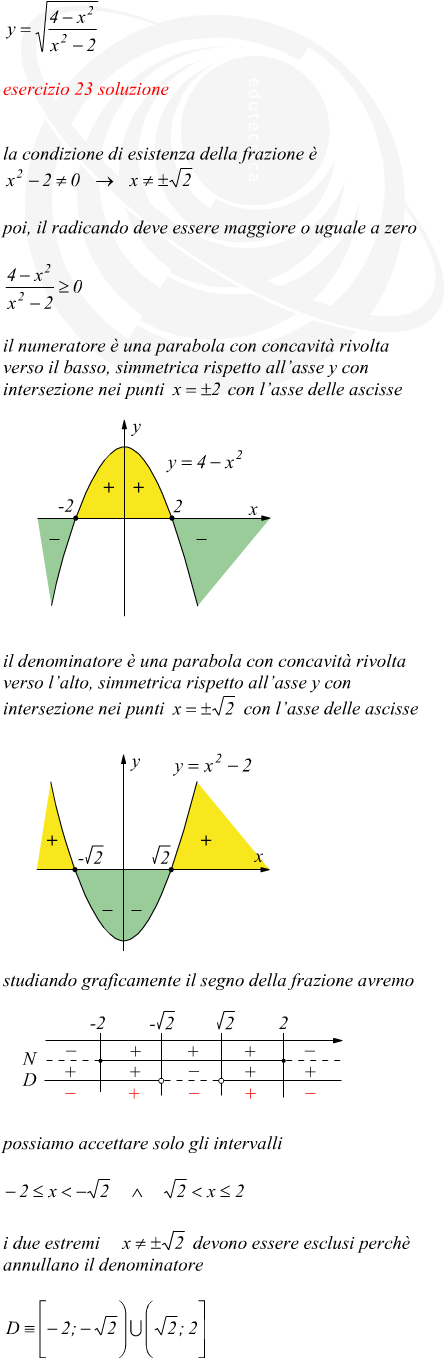 Dominio di esistenza una funzione razionale fratta sotto radice quadrata