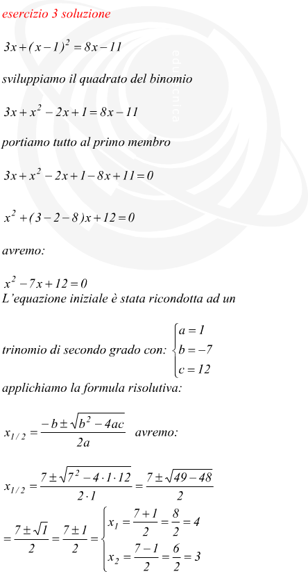 risoluzione di un'equazione di secondo grado