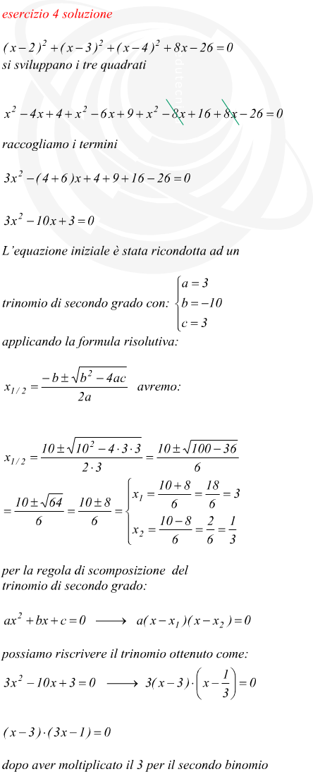 equazione di secondo grado risolta con la formula del trinomio
