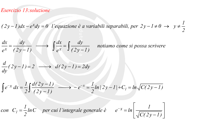 equazione differenziale a variabili separabili ricerca dell'integrale generale