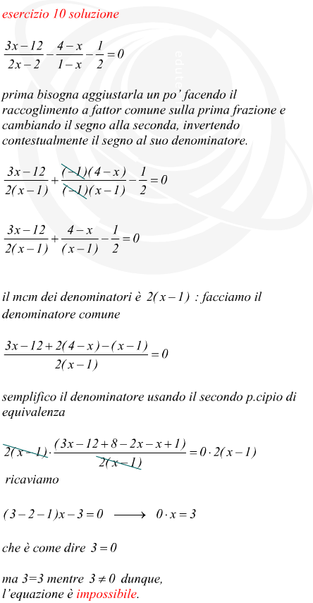 Esercizio con equazione fratta impossibile