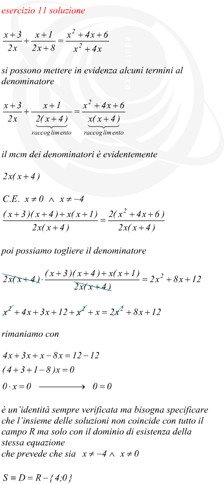 Equazione fratta indeterminata identit