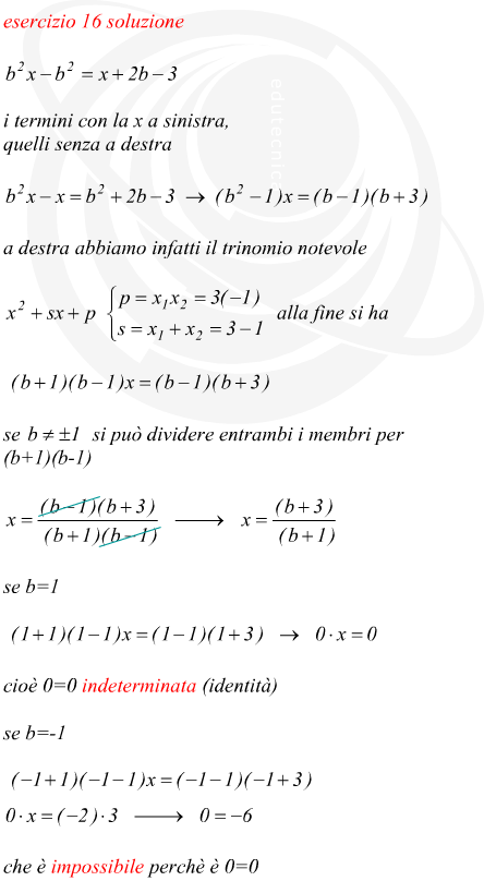 Equazione letterale impossibile o indeterminata a secondo dei parametri