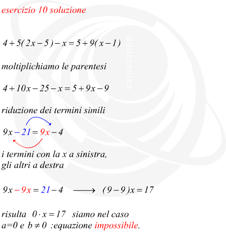 esempio di equazione di primo grado impossibile