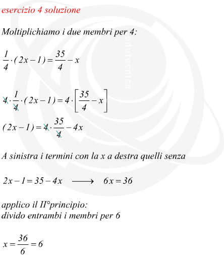 risolvi unequazione con il secondo principio di equivalenza