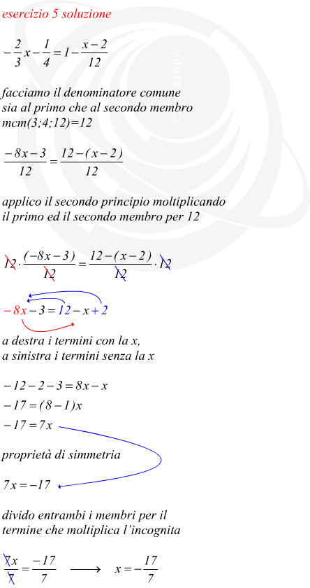 equazione numerica risolta con i principi di equivalenza