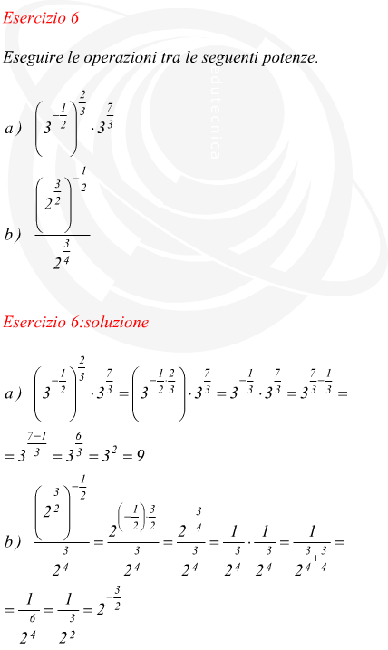 Operazioni aritmetiche tra potenze