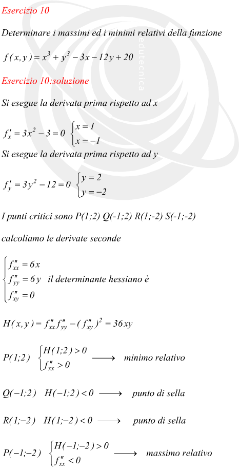 Calcolare massimo e minimo per una funzione a due variabili