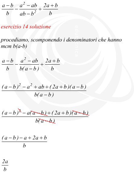 addizione e sottrazione di frazioni algebriche