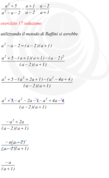 frazioni algebriche con polinomi risolvibili con Ruffini