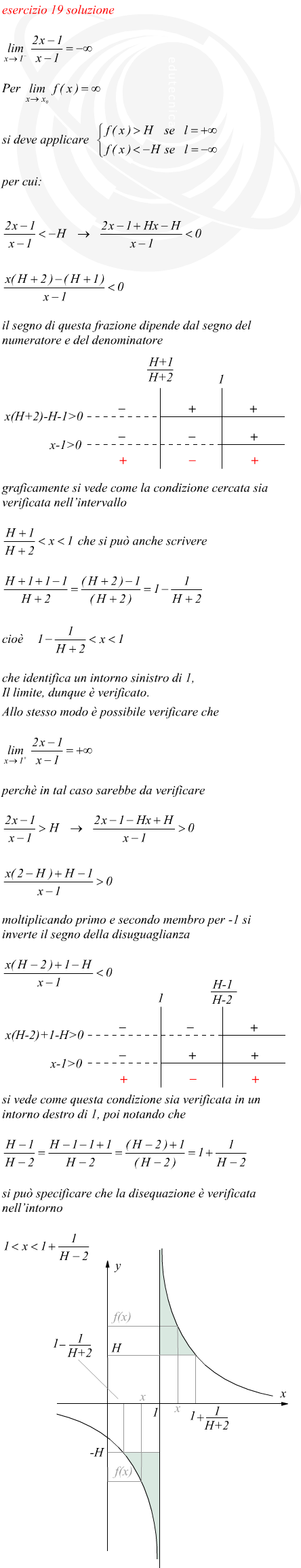 verifica di un limite infinito per x che tende ad un valore finito da sinistra e da destra di una funzione razionale fratta