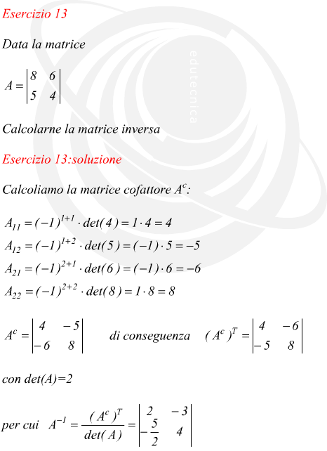 esempio di calcolo matrice inversa