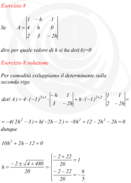 Esempio calcolo determinante matrice con parametro