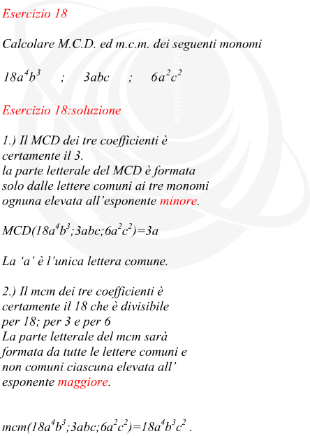 Massimo Comune Divisore e minimo comune multiplo di tre monomi