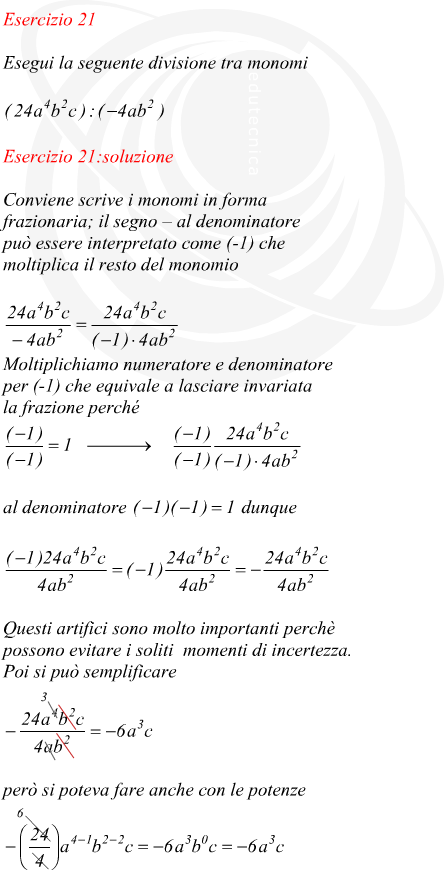 divisione tra monomi