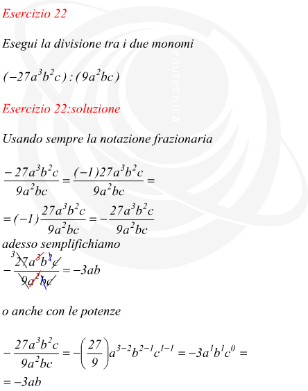 quoziente di due monomi
