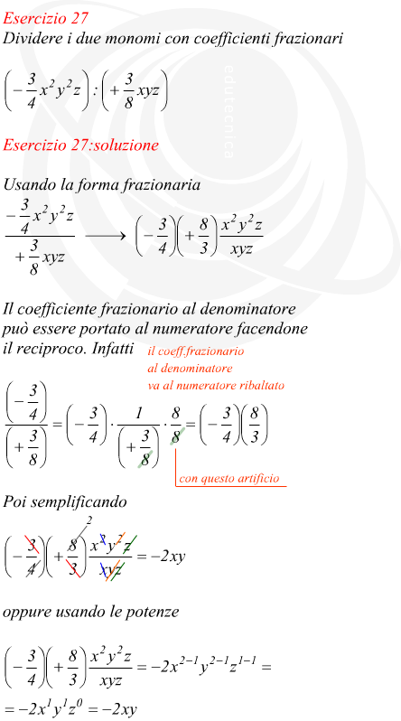 dividere due monomi con coefficienti frazionari