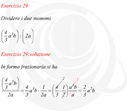 divisione tra monomi con numeratore frazionario