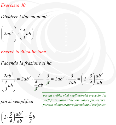 quoziente tra monomi con denominatore a coefficiente frazionario